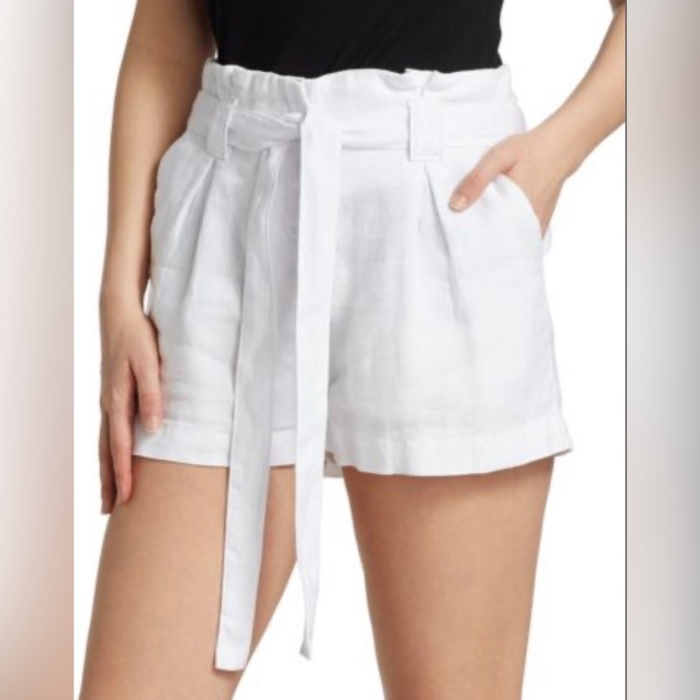 L'AGENCE White High-Waist Paperbag Shorts